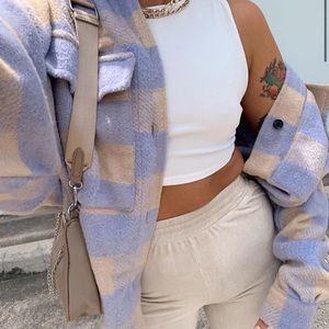 plaid lavender/ beige shacket